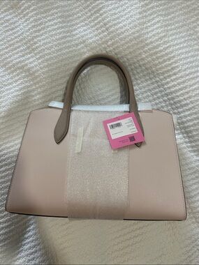 kate spade Pebbled Leather Satchel in Blush Pink and Taupe Handles